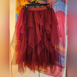 Elegant Burgundy Layered Tulle Skirt